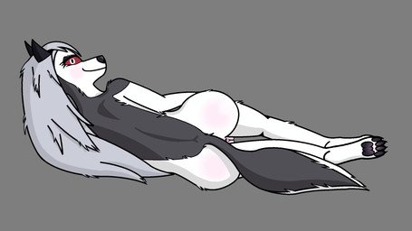 anthro anus female genitals looking_at_viewer lying on_side solo vulva wide_hips whisp58 hellaverse helluva_boss loona_(helluva_boss) canid canine canis mammal wolf 16:9 absurd_res hi_res widescreen