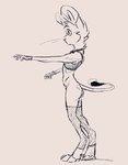 anthro bottomless clothed clothing collar female gloves handwear leg_warmers legwear side_view simple_background solo standing thigh_highs animancer luck_(animancer) dipodid jerboa mammal rodent black_and_white hi_res monochrome sketch