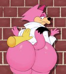 anthro big_butt black_nose black_tail brick_wall bubble_butt butt clothing duo fur huge_butt imminent_sex looking_back male male/male markings narrowed_eyes pink_body pink_fur pink_tail shirt tail tail_markings teasing topwear wall_(structure) white_clothing white_shirt white_topwear filthyopossum hanna-barbera top_cat_(series) choo-choo_(top_cat) top_cat domestic_cat felid feline felis mammal 2021 hi_res