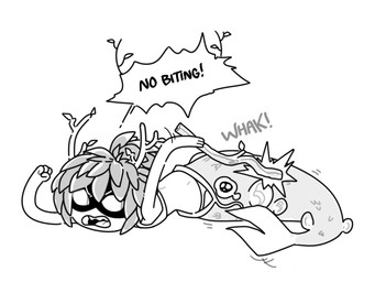 ambiguous_gender bikini clothed clothing duo female feral leaf leaf_hair mask plant plant_hair pseudo_hair pupils slit_pupils swimwear text toony two-piece_swimsuit visual_gag wearing_mask discount-supervillain adventure_time cartoon_network huntress_wizard elemental_creature elemental_humanoid fish flora_fauna humanoid marine plant_humanoid 4:3 black_and_white digital_media_(artwork) english_text monochrome