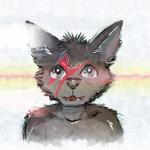 anthro black_body black_fur blue_eyes bodypaint face_paint fangs fur looking_at_viewer male teeth young young_anthro young_male dakkawoof david_bowie_(artist) dakka canid canine canis mammal wolf 1:1 2018