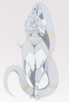 anthro big_breasts breasts clothed clothing female grey_body nipples simple_background solo topless white_background wide_hips alasta alien