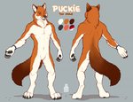 4_toes 5_fingers anthro black_nose ears_up featureless_crotch feet fingers fur male nude orange_body orange_fur paws red_eyes smile solo spade_tail standing tail toes white_body white_fur byowt canid canine dhole mammal