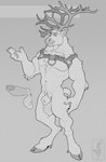 animal_genitalia anthro antlers balls chest_tuft cloven_hooves deer erection fully_sheathed genitals greyscale harness hi_res hooves horn humanoid_genitalia humanoid_penis male male_anthro mammal monochrome muscular muscular_anthro muscular_male new_world_deer nude penis reindeer sheath smile solo tuft twistedhound