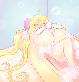 ambiguous_gender anthro big_breasts blonde_hair breasts bubble bubble_bath convenient_censorship duo eyes_closed female hair huge_breasts hyper hyper_breasts light_body light_skin long_ears long_hair lying not_furry_focus nude nude_female nude_human on_back plushie size_difference water white_body theycallhimcake cassie_torbjornson humphrey_(theycallhimcake) animate_inanimate human lagomorph leporid living_plushie mammal rabbit 2014 absurd_res digital_drawing_(artwork) digital_media_(artwork) english_description hi_res