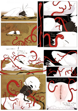ambiguous_anthro ambiguous_feral ambiguous_gender anthro bdsm black_straitjacket black_tail blood bodily_fluids bondage bound caressing chain chain_leash chained detailed_background dialogue duo eyes_closed feathers feral fur grope leash lying navel null on_side open_mouth outside parasite push_(sound_effect) questionable_consent red_body restrained restraints rock sewn_crotch sex sleep_molestation sleep_sex sleeping sound_effects stitch_(sewing) straitjacket surgical_suture tail talking_to_another tendrils tentacles tethered text vowelless vowelless_sound_effect white_body white_feathers white_fur zzz jejejunum mumble_(jejejunum) screech_(jejejunum) fraid_(species) worm 2026 comic digital_drawing_(artwork) digital_media_(artwork) english_text hi_res