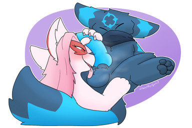animal_genitalia animal_penis anthro balls big_penis blue_body blue_fur blue_penis blush bodily_fluids breath canine_genitalia canine_penis dominant dominant_female duo ears_back equine_genitalia erection female feral fluffy fluffy_tail fur genital_fluids genitals hair knot licking looking_pleasured male male/female musk musky_balls musky_penis nude open_mouth oral panting pawpads penile penis pink_hair pivoted_ears scarf smile spread_legs spreading submissive submissive_male tail text tongue tongue_out tuft white_body white_fur stealthyspirit nintendo pokemon cherry_(ztwidashz) nuke_(stealthyspirit) aquatic eeveelution fish generation_2_pokemon legendary_pokemon lugia mammal pokemon_(species) shark umbreon digital_media_(artwork) hi_res