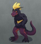 bottomless clothed clothing hands_in_both_pockets hoodie hoodie_only horn male partially_clothed solo tail topwear topwear_only argon_vile palworld pocketpair shadowdile kobold leezpunk lizard pal_(species) reptile scalie hi_res