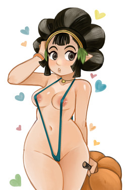 areola areola_slip bikini black_eyes black_hair blue_bikini blue_clothing blue_swimwear blush breasts camel_toe clothing eyelashes female food front_view fruit hair heart_symbol holding_object humanoid_pointy_ears looking_at_viewer not_furry one-piece_swimsuit pink_areola plant pointy_ears pumpkin simple_background sling_bikini solo swimwear tan_body tan_skin thick_thighs two-piece_swimsuit white_background wide_hips 2x_(artist) nintendo the_legend_of_zelda kina_(skyward_sword) humanoid hylian hi_res