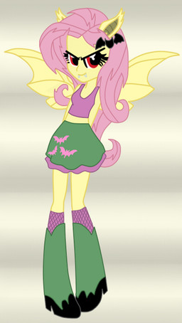 bottomwear clothed clothing fangs female fully_clothed membrane_(anatomy) membranous_wings skirt smile solo teeth wings sunset-sunrize equestria_girls hasbro my_little_pony fluttershy_(eg) equid humanoid mammal vampire