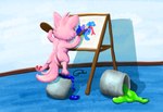 ambiguous_gender brush can container easel feral paint_can paint_palette paintbrush painting pink_body solo spilled_liquid gyrotech nintendo pokemon generation_1_pokemon generation_5_pokemon lapras minccino pokemon_(species) hi_res