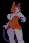 anthro big_breasts blush blush_lines blushing_profusely breasts clothing female hair huge_breasts pawpads purple_body red_hair slightly_chubby solo tight_clothing wide_hips plutodile domestic_cat felid feline felis mammal absurd_res hi_res