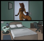 2015 anthro bed bedroom biped black-kitten bottomless bra brown_body brown_fur brown_hair butt canid canine clothed clothing comic double_pov female female_pov first_person_view fox fur furniture gloves_(marking) hair inside jenny_(chris13131415) long_hair mammal markings orange_body orange_fur romantic romantic_couple solo standing underwear