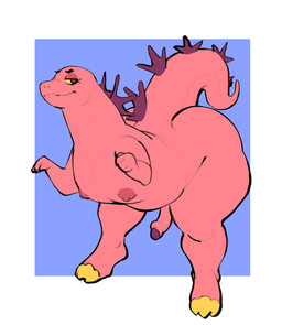 anthro claws femboy genitals humanoid_genitalia humanoid_penis male nipples nude penis simple_background small_penis spikes tail conditional_dnp kinkykong godzilla_(series) monsterverse toho godzilla kaiju monster reptile scalie absurd_res hi_res