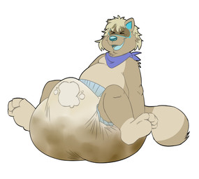 anthro belly bodily_fluids diaper excessive_feces feces genital_fluids hyper hyper_feces hyper_soiling male overweight pooping slightly_chubby soiled_diaper soiling soiling_diaper solo unclean_diaper urine used_diaper using_diaper wet wet_diaper wetting wetting_diaper possumkiddo mammal procyonid raccoon 2025 hi_res