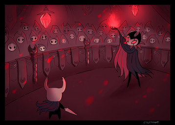 2_horns ambiguous_gender biped black_body black_eyes cloak clothing glowing group holding_melee_weapon holding_object holding_weapon horn lamp lantern melee_weapon nail_(weapon) pose red_eyes standing text weapon churrokat hollow_knight_(franchise) team_cherry grimm_(hollow_knight) the_knight_(hollow_knight) arthropod vessel_(species) 2020 artist_name