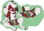 anthro biped blush bulge clothing clothing_transformation detailed_bulge digitigrade duo erection erection_under_clothing feral fur male male/male male_anthro red_body red_fur tenting underwear underwear_transformation lycanruff nintendo pokemon stomak canid canine generation_7_pokemon lycanroc mammal midnight_lycanroc pokemon_(species) rockruff