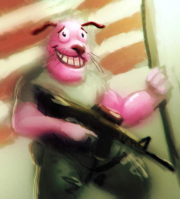 american_flag anthro gun male muscular muscular_anthro muscular_male ranged_weapon smile solo united_states_of_america weapon unknown_artist cartoon_network courage_the_cowardly_dog courage_the_cowardly_dog_(character) beagle canid canine canis domestic_dog hunting_dog mammal scent_hound source_request