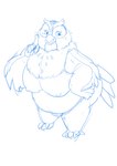 anthro beak breasts elderly feathers female nipples overweight overweight_female solo figaro_(artist) hebokun disney the_fox_and_the_hound big_mama_(tfath) avian bird owl digital_drawing_(artwork) digital_media_(artwork) line_art