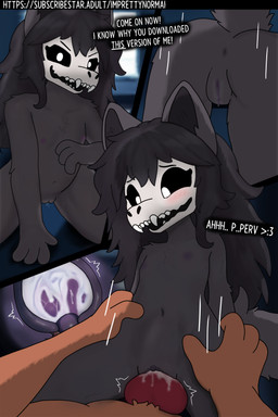 abdominal_bulge age_difference anthro anthro_penetrated anus black_body blush bodily_fluids bone butt clitoris cum cum_from_vagina cum_in_vagina cum_inside detailed_background dripping_vulva duo ejaculation erection female female_penetrated filled_womb flat_chested fur genital_fluids genitals hair knot leaking_cum loli looking_pleasured male male/female male_penetrating male_penetrating_female motion_lines navel nipples nude orgasm pedophilia_humiliation penetration penile penile_penetration penis penis_in_vagina presenting presenting_hindquarters screen_light sex skull skull_head tail teeth text vaginal vaginal_fluids vaginal_penetration vulva young young_anthro young_female young_penetrated younger_female imprettynormai scp_foundation malo(li) scp-1471-a canid malo mammal monster 2:3 absurd_res comic english_text hi_res lol_comments