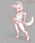 2016 anthro balls bodily_fluids bun_butts canid canine canis clothed clothing cum cum_in_clothing cum_through_clothing domestic_dog drawing erection erection_under_clothing fur genital_fluids genitals girly grey_background hi_res male mammal naughty_face nude open_mouth partially_clothed penis simple_background sketch solo tongue tongue_out wet wet_clothing