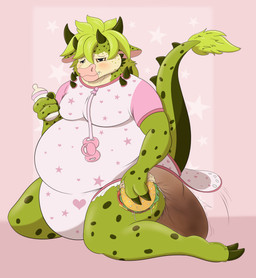ageplay anthro blush bottle burger clothing container diaper feces food infantilism kneeling male moobs onesie onesie_open overweight overweight_male pacifier roleplay soiled_diaper soiling solo unclean_diaper used_diaper steelshark bovid bovine hybrid kaiju mammal absurd_res hi_res