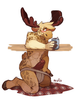 5_fingers abs alcohol amber_eyes anthro antlers beer beverage big_penis blonde_hair blush brown_penis clothed clothing drunk erection fingers food genitals hair hooves horn huge_penis humanoid_genitalia humanoid_penis jockstrap looking_at_viewer male ossicone penis simple_background solo substance_intoxication topless underwear white_background redic-nomad pancake_(pancakesandsyrup) deer giraffe giraffid hybrid mammal moose new_world_deer 2013 digital_media_(artwork) hi_res