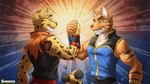 anthro duo kaytaysis male male/male martial_arts muscular video_game_reference thedammitch legend_of_kay kay_(legend_of_kay) tay_(zeakfurgay) clouded_leopard felid feline hybrid jaguar leopardus mammal ocelot pantherine tiger 16:9 hi_res widescreen