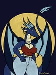 anthro blue_body blue_skin breasts cleavage clothed clothing crop_top ear_piercing female horn nipple_outline non-mammal_breasts piercing raised_tail shirt solo tail thick_thighs topwear wings kingpillar mythology dragon lizard mythological_creature mythological_scalie reptile scalie mia_(disambiguation) 3:4 hi_res mother_(lore) parent_(lore)