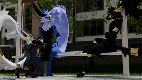 animal_genitalia animal_penis anthro backsack balls black_body black_fur blue_body blue_fur bus_stop canine_genitalia canine_penis conversation_without_dialog fur genitals gold_(metal) grass group hugging_penis hyper hyper_genitalia implied_cuckold kneeling knot latex male male/male penis plant public public_sex sex sitting street tree trio white_body white_fur worship baito dakota_(baito) darius_(baito) kyuulin 16:9 3d_(artwork) 4k absurd_res digital_media_(artwork) hi_res widescreen
