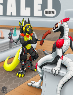3_toes 4_arms 4_fingers accessory animal_genitalia animal_penis anthro armor balls big_penis biped black_body black_hair canine_genitalia canine_penis claws crossed_arms cybernetic_limb cybernetics detailed_background digitigrade dildo duo erection eye_contact feet fingers furgonomics furniture futuristic genitals glowing glowing_markings grey_body grey_scales hair hand_on_penis holding_object horn humanoid_genitalia humanoid_penis hybrid_genitalia hybrid_penis inside knot latex long_tail looking_at_another machine male male/male markings multi_arm multi_limb multicolored_body multicolored_scales nude orange_eyes penile_spines penis purple_penis red_body ridged_penis rug scales science_fiction screen screen_face sex_toy sitting size_difference smaller_male smile standing synthetic table tail text toe_claws toes toy two_tone_body two_tone_scales unusual_anatomy visor white_body white_scales yellow_body yellow_eyes raubr1tter araclast android canid cyborg mammal protogen robot scalie synth_(vader-san) hi_res