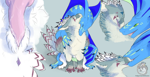 anus beak blue_body blue_scales duo feathers female feral genitals green_body green_eyes green_feathers green_scales knot male male/female penetration penis scales sex tapering_penis vaginal vaginal_penetration hollyvardia 2022 absurd_res hi_res signature