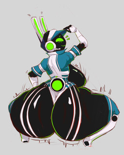 anthro big_breasts big_butt black_body blue_clothing blue_hat blue_headwear blue_leotard blush breasts butt clothing crouching electronics empty_eyes eyebrows female footwear green_blush green_eyebrows green_eyes green_inner_ear grey_background hand_on_hat hat headgear headphones headset headwear huge_butt huge_hips huge_thighs leotard looking_at_viewer looking_back looking_back_at_viewer machine motion_lines rear_view scut_tail shoes short_tail simple_background smile smiling_at_viewer solo tail thick_thighs white_clothing white_ears white_footwear white_headset white_leotard white_shoes white_tail wide_hips eskizznik project_turboblast tempo_(project_turboblast) animal_humanoid humanoid lagomorph leporid mammal rabbit robot robot_anthro 2026 4:5 cel_shading colored digital_media_(artwork) hi_res shaded