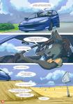 absurd_res anthro brother_(lore) canid canine car clothing comic dialogue digital_media_(artwork) english_text female fox hi_res inside_car male mammal outside peugeot plant ratcha rick_(ratcha) rina_(ratcha) shaded shirt sibling_(lore) sister_(lore) speech_bubble text topwear tree vehicle