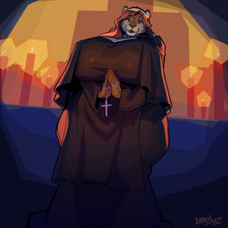 anthro big_breasts biped blue_eyes breasts candle church cross cross_necklace female hands_together huge_breasts jewelry low-angle_view necklace nun solo worm's-eye_view year mainlinemojo susan_(tunesdesu) felid feline mammal pantherine tiger 1:1 2021 absurd_res hi_res