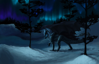4_fingers ambiguous_gender aurora_(phenomenon) blue_body blue_scales claws detailed_background digitigrade feral finger_claws fingers forest horn mace_tail membrane_(anatomy) membranous_wings night outside plant quadruped scales side_view sky snout snow solo spines spread_wings tail tapering_tail teeth tree walking weapon_tail wing_claws wings winter jadedragoness european_mythology mythology dragon mythological_creature mythological_scalie scalie western_dragon 2017 cool_colors digital_media_(artwork)