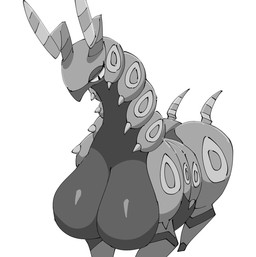 antennae_(anatomy) big_breasts big_butt breasts busty_feral butt exoskeleton eyelashes featureless_breasts female feral glistening glistening_breasts huge_breasts lidded_eyes mouthless pupils quadruped simple_background slit_pupils solo white_background wide_hips noye nintendo pokemon arthropod generation_5_pokemon pokemon_(species) scolipede 2025 digital_media_(artwork) greyscale hi_res monochrome portrait