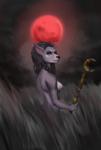 anthro black_hair braided_hair breasts female full_moon grass hair looking_at_viewer moon nipples nude plant side_boob solo staff tall_grass nagishi blizzard_entertainment warcraft canid mammal werecanid werecreature worgen hi_res