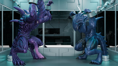 back_spikes bdsm big_muscles big_penis biped black_penis blue_body bondage bound digitigrade duo expansion flared_penis forced genital_expansion genitals grimace inside knot laboratory male muscular muscular_male nude penis penis_expansion purple_body purple_penis robotic_arm science_fiction side_view spiked_penis spiked_tail spikes spikes_(anatomy) standing syringe tail tapering_penis unusual_anatomy unusual_genitalia unusual_penis snekkuu chocoscorner_(modeler) alien_(franchise) karkhar snakehead404 alien aquatic fish hybrid shark xenomorph 16:9 2025 3d_(artwork) digital_media_(artwork) hi_res sequence widescreen