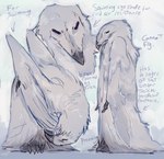 ambiguous_gender anthro avian_feet beak claws educational feathers flippers personal_grooming simple_background solo study text white_body white_feathers winged_arms wings xperhant avian bird erosion_bird penguin english_text hi_res