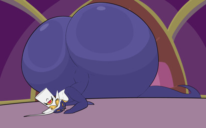 anthro apode ass_up big_butt butt clothing fangs femboy hat headgear headwear huge_butt hyper hyper_butt legless looking_at_viewer lying male on_front purple_body serpentine shaking_butt solo teeth wobbly yellow_eyes bellyboi13 hazbin_hotel hellaverse sir_pentious'_hat sir_pentious_(hazbin_hotel) draconcopode humanoid naga reptile scalie snake 2d_animation animated hi_res