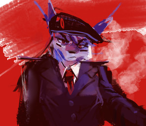 anthro clothing female grumpy military officer soldier solo space station tomboy uniform warrior blackestmanamultis space_station_13 anna_morozova canid canine canis domestic_dog husky mammal nordic_sled_dog spitz absurd_res hi_res portrait