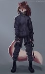 5_fingers anthro big_tail boots bottomwear clothing female fingers flat_chested footwear fur pants plantigrade shoes smile solo tail tomboy topwear cacuu skylar_zero canid canine canis mammal red_wolf wolf 2022 absurd_res artist_name hi_res watermark