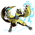 action_pose ambiguous_gender anthro big_tail blue_eyes claws electricity electrogenesis fangs fur lightning lightning_whiskers long_tail open_mouth pose simple_background solo tail teeth toe_claws white_background yellow_body yellow_fur glaucosilva nintendo pokemon generation_7_pokemon legendary_pokemon pokemon_(species) zeraora 2022 colored digital_drawing_(artwork) digital_media_(artwork) hi_res shaded