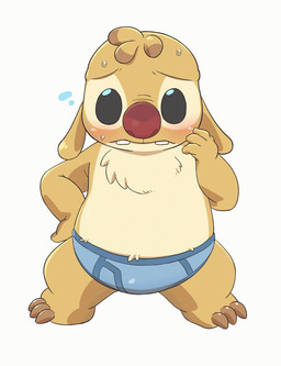 3_toes 4_fingers antennae_(anatomy) anthro black_eyes blue_briefs blue_clothing blue_underwear blush bodily_fluids briefs briefs_only brown_claws brown_toe_claws buckteeth chest_tuft claws clothed clothing dipstick_antennae embarrassed eyebrows feet fingers fur male multicolored_antennae raised_inner_eyebrows simple_background slightly_chubby slightly_chubby_anthro slightly_chubby_male solo standing sweat teeth toe_claws toes topless tuft underwear underwear_only white_background yellow_body yellow_fur kemoizumi disney lilo_and_stitch reuben_(lilo_and_stitch) alien experiment_(lilo_and_stitch) 2025 cel_shading digital_drawing_(artwork) digital_media_(artwork) hi_res shaded