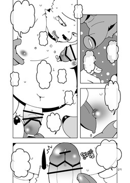 anthro belly erection genitals group humanoid_genitalia humanoid_hands humanoid_penis male male/male moobs navel nipples overweight overweight_male penis sex teeth kaname_mutimaru vs_knight_ramune_and_40_fire kaku_renbo bear giant_panda mammal 2015 censored comic monochrome