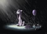 abstract_background balloon balloon_with_face blue_eyes female feral fur hair inflatable pink_body pink_fur pink_hair raining rock sad simple_background solo wet_hair writing_on_balloon nemo2d friendship_is_magic hasbro my_little_pony pinkie_pie_(mlp) earth_pony equid equine horse mammal pony 2015 digital_media_(artwork)