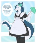 blue_eyes cleaning_tool clothing feather_duster female hypnosis maid_uniform mind_control solo speech_bubble tail text uniform jintally kinktober sergal 5:6 english_text hi_res male_(lore)