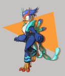 anthro beak blue_body blue_eyes blue_feathers feathers feet fluffy_chest male small_waist solo talons toes kloudraws nintendo pokemon generation_9_pokemon pokemon_(species) quaquaval absurd_res hi_res