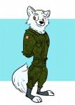 anthro brown_eyes camo canadian_flag clothed clothing footwear hands_behind_back male military military_uniform smile soldier solo standing toeless_footwear uniform warrior bluedouble disney zootopia fan_character canid canine canis mammal wolf 2017 hi_res